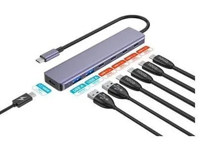 Platinet HUB 7in1 hliníkový / USB-C hub / 4x USB-C 3.2 Gen2 10Gbps / 2x USB-A 3.2 Gen1 / USB-C PD 100W