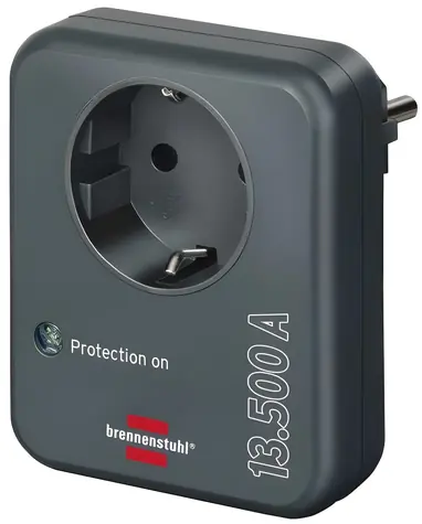 Brennenstuhl Adaptér do zásuvky antracitový / Přepěťová ochrana / 1x zásuvka / 13 500 A / IP20 / dětská pojistka