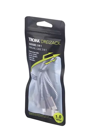 TROIKA DREIZACK / Nabíjecí kabel 3v1 / USB-C / Micro-USB / Lightning / 1 m / 2,5 A / PD