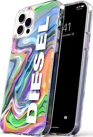 Diesel Clear Case Digital Holographic AOP transparentní / Pouzdro / iPhone 12, 12 Pro