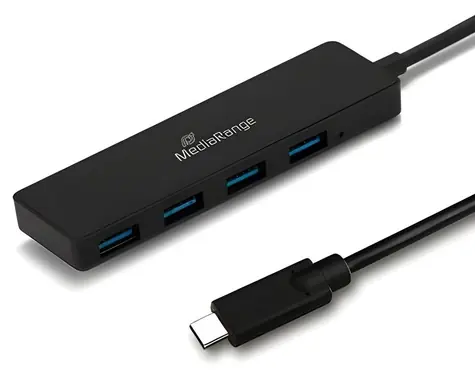 MediaRange USB-C hub 1:4 černá / USB hub / 4x USB 3.2 Gen 1 Type-A / Bus-powered