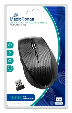 MediaRange Highline černo-karbonová / Myš / bezdrátová / optická / 1600 DPI / 5 tlačítek