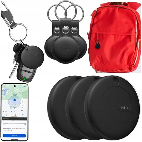 MiLi MiTag černá + 3x černé pouzdro / Bluetooth lokalizační čip / Apple Find My / sada s pouzdry