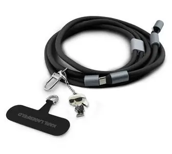 Karl Lagerfeld Ikonik Charm Popruh černá / Popruh na mobilní telefon / USB-C/USB-C / Integrovaný nabíjecí kabel