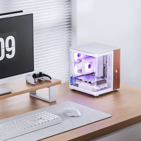 Jonsbo TK-0 bílá / Počítačová skříň / Mini-ITX / Mini-Tower / tvrzené sklo / dřevěný panel