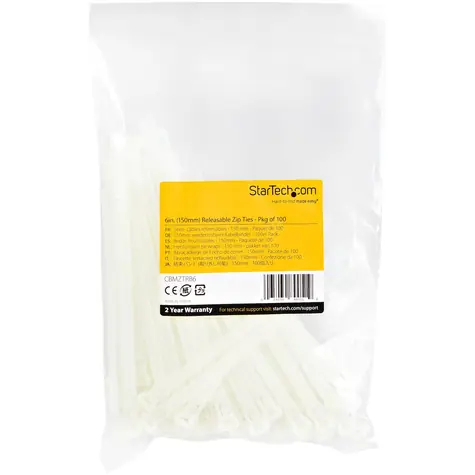 StarTech Stahovací pásky bílé / Stahovací páska uvolnitelná / Nylon / 150 mm / 100 ks