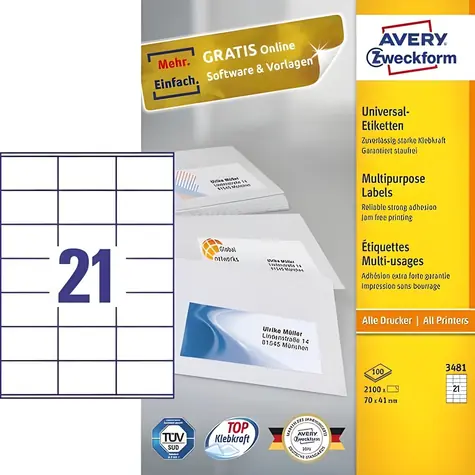 Avery 3481 bílé / Etikety / 70 x 41 mm / A4