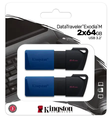 Kingston DataTraveler Exodia M 64 GB modro-černá / Flash disk / USB-A 3.2 Gen 1 / 2 ks v balení