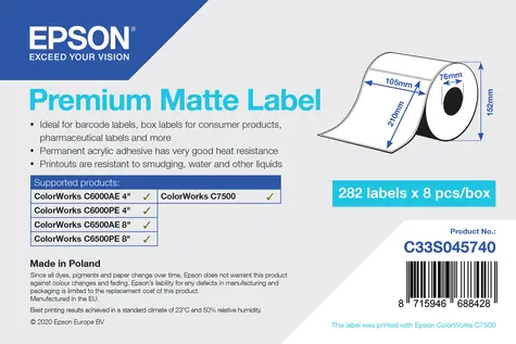 Epson Premium Matte Label 105x210 mm / Etikety / Die-cut role / 282 ks / voděodolné