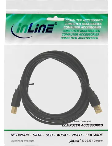 InLine USB-A - USB-B 10 m černá / Kabel / USB 2.0 / pozlacené konektory