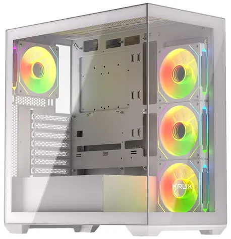 Krux Exo bílá / Počítačová skříň / Midi-Tower / ATX / tvrzené sklo / 4x RGB ventilátor