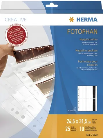 Herma Archivační obaly na negativy PP 7760 / Archivační obaly / čiré / 25 listů / 4 pruhy