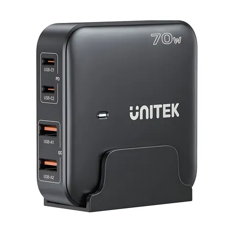 Unitek P1228ABK01-EU černá / Nabíječka / GaN / 70W / 2x USB-C / 2x USB-A