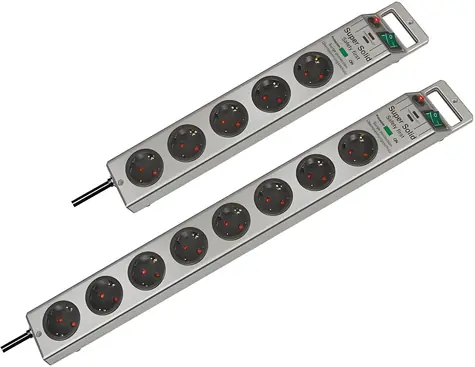 Brennenstuhl Super-Solid Line stříbrná / Prodlužovací kabel / 8x zásuvka / přepěťová ochrana / 2,5 m