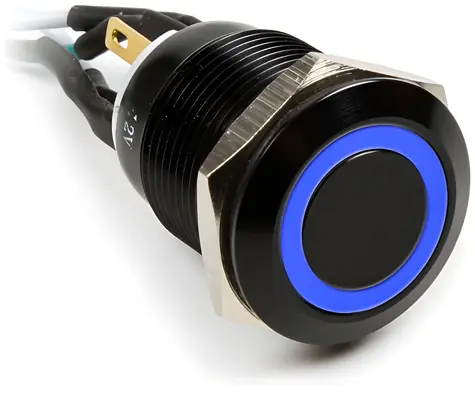 Impactics Vandal tlačítko 19mm černá / Spínač / IP65 / modrá LED