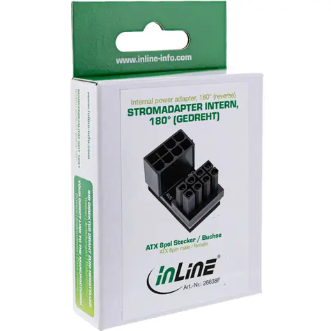 InLine Napájecí adaptér ATX 8pin interní, lomený / Adaptér / Zástrčka-zásuvka / Černá