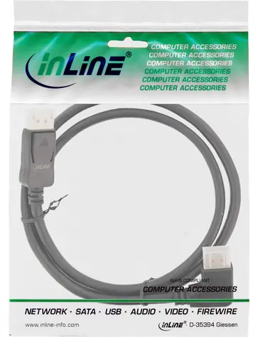 InLine DisplayPort kabel úhlový vpravo černá / DisplayPort kabel / 8K UHD-2 / 2 m