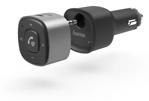 Hama Bluetooth přijímač do auta černá / Bluetooth přijímač / 3,5mm jack / Bluetooth 4.2 / USB nabíječka