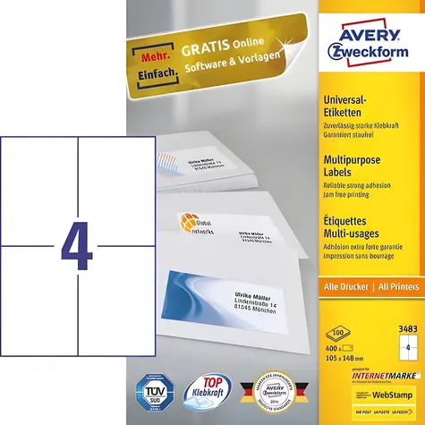 Avery 3483 / Etikety / 105 x 148 mm / A4