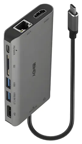 Lindy USB 3.2-C Mini Dock / Dokovací stanice / USB-C / HDMI + DisplayPort / RJ-45 / USB-C PD 100W / čtečka karet SD