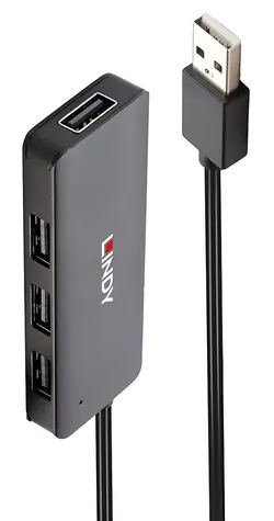 Lindy 4 Port USB 2.0 Hub černý / USB hub / 4x USB-A 2.0 / Kabel 0,8 m / Stolní design