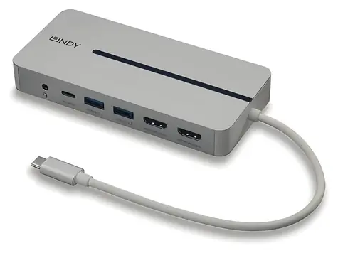 Lindy DST-Mx Duo / Dokovací stanice / 2x HDMI 4K / USB-C PD 100W / Gigabit Ethernet