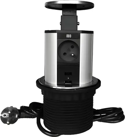 IN Výsuvná lišta 3x zásuvka + 2x USB / Zásuvková lišta / 16A 230V / kabel 2 m