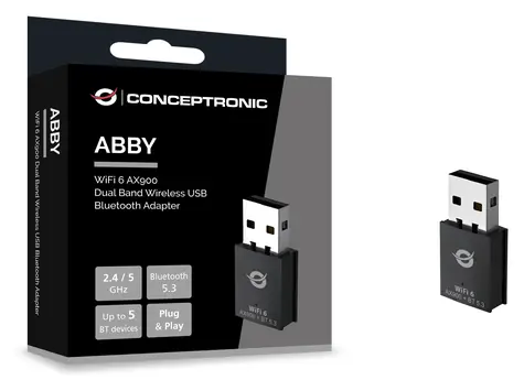 Conceptronic AX900 černá / USB WiFi/Bluetooth adaptér / Wi-Fi 6 / Dualband / Bluetooth 5.3 / 900 Mbit/s