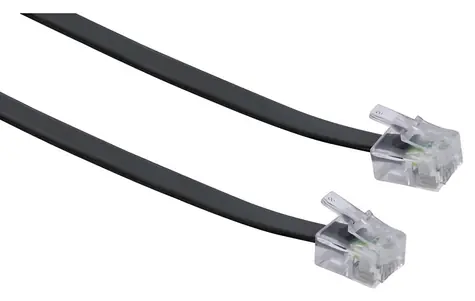 Schwaiger telefonní kabel RJ11-RJ11 plochý černá / Telefonní kabel / 6 m / 4 žíly