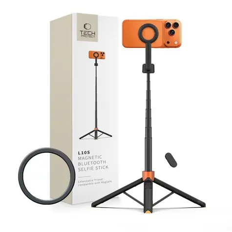 Tech-Protect L10S oranžová / Selfie tyč / MagSafe / Bluetooth spoušť / stativ / 152 cm