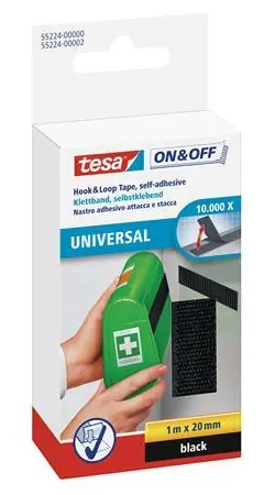 Tesa ON&OFF Universal černá / Pásek na suchý zip / 20 mm x 1 m / Znovupoužitelný