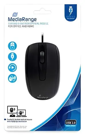 MediaRange Drátová optická myš černá / Myš / 1000 DPI / 3 tlačítka / USB / 1,5 m