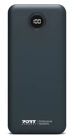 PORT CONNECT vestavěné USB-C kabely 10 000 mAh černá / Powerbanka / LCD displej / USB-C PD / USB-A QC