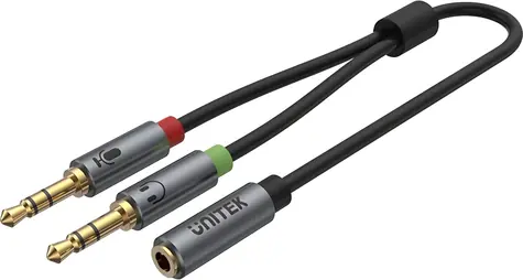 Unitek Y-C957ABK stříbrná / Redukce Jack 3,5 mm - 2x Jack 3,5 mm / 0,2 m