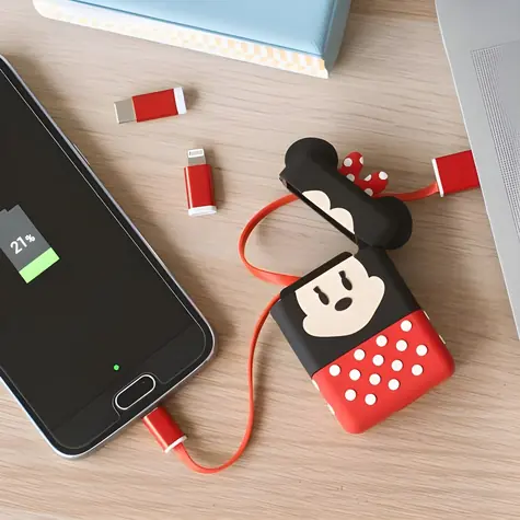 ThumbsUp! Minnie Mouse černá, červená / Nabíjecí kabel 3v1 / Lightning / Micro USB / USB-C / 0,6 m