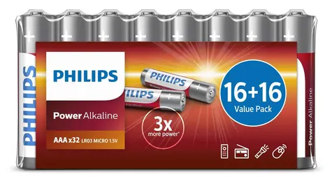 Philips LR03P32FV/10 / Alkalické baterie AAA / 32 ks