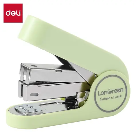 DELI Sešívačka LonGreen EASY limetková / Mini / 25 listů / 24/6 & 26/6 / 50 spon / recyklovaný plast