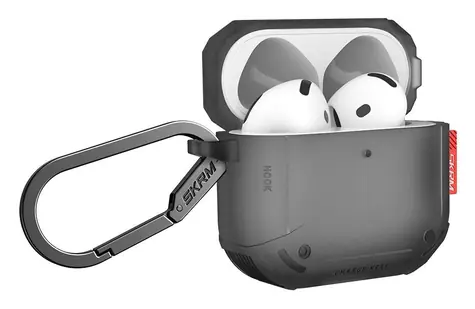 SKINARMA Mecha CE kouřová / Pouzdro pro AirPods 4 / 360° ochrana / Podpora bezdrátového nabíjení