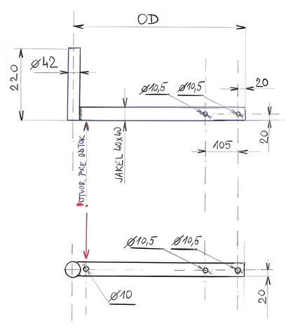 CSAT KBV370+2Z5M / Konzola na stožár / Délka 22 cm / Odsazení 37 cm