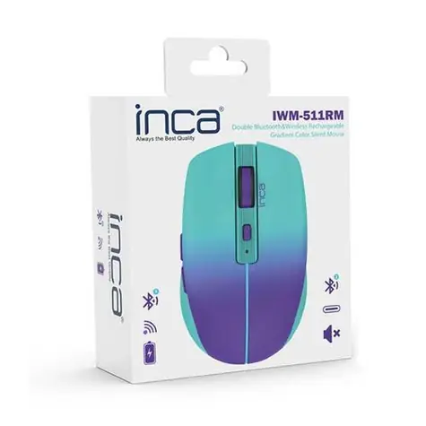 INCA IWM-511RM zelená / Bezdrátová myš / 1600 DPI / 6 tlačítek / Bluetooth 5.1 & 2,4GHz / USB-C