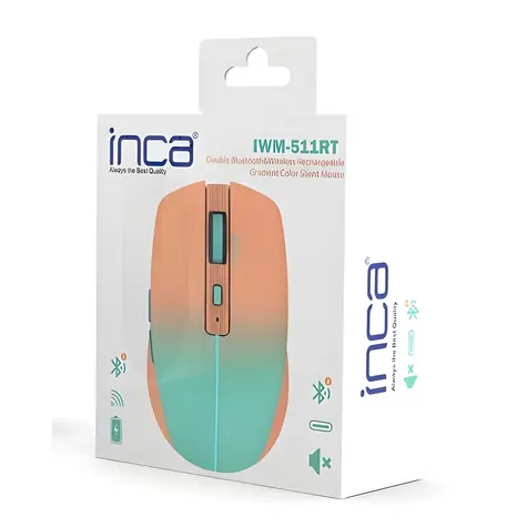 INCA IWM-511RT modro-oranžová / Myš / Bezdrátová 2,4 GHz & Bluetooth 5.1 / Optická / 1600 DPI / 6 tlačítek