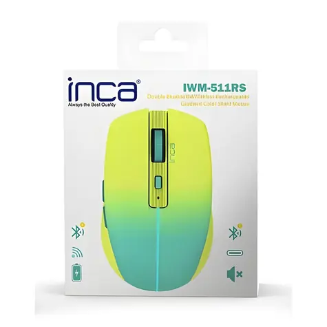 INCA IWM-511RS modrá, žlutá / Bezdrátová myš / 1600 DPI / 6 tlačítek / Bluetooth 5.1 & 2,4GHz / USB-C