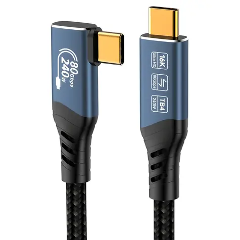 PremiumCord USB4 Ver. 2.0 80Gbps 240W zahnutý 0,8m / Kabel USB4 / Thunderbolt 3/4 / 16K/60Hz