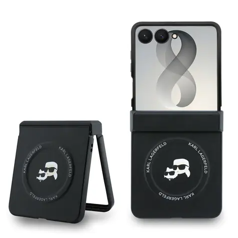 Karl Lagerfeld Heads Magnetic pro Galaxy Z Flip8 černá / Kryt / PU koženka / Karl a Choupette