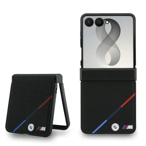 BMW M PU Perforated Tricolor Stripe černá / Zadní kryt / pro Samsung Galaxy Z Flip8 / magnetický / PU kůže