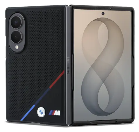 BMW M PU Perforated Tricolor Stripe pro Samsung Galaxy Z Fold8 černá / Zadní kryt / Magnetický / PU kůže