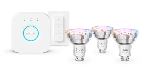 Philips Hue Essential GU10 4,7W bílá 3 ks / Chytrá LED žárovka / 345 lm / Bluetooth/Zigbee / stmívatelná