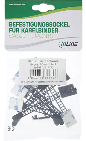 InLine Sada příchytek na kabely 64 mm černá / Organizace kabeláže / 10 ks