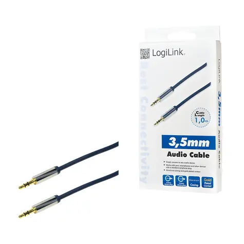 LogiLink Audio kabel Jack 3,5mm (M) - Jack 3,5mm (M) modrý / Audio kabel / propojovací / 1 m / pozlacené konektory