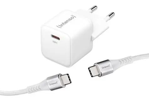 Intenso W30C GaN bílá / Nabíječka / USB-C / PD 3.0, QC 4.0 / 30W / vč. kabelu USB-C 1,5 m